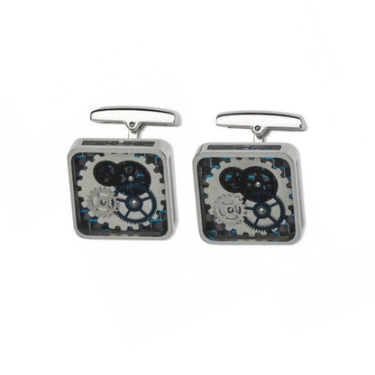 Mechanical Watch Stainless Steel Cufflinks with Carbon Fiber Background