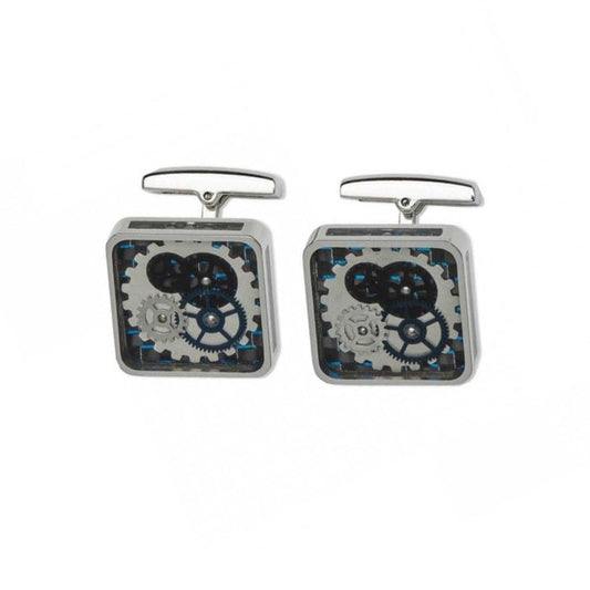 Mechanical Watch Stainless Steel Cufflinks with Carbon Fiber Background