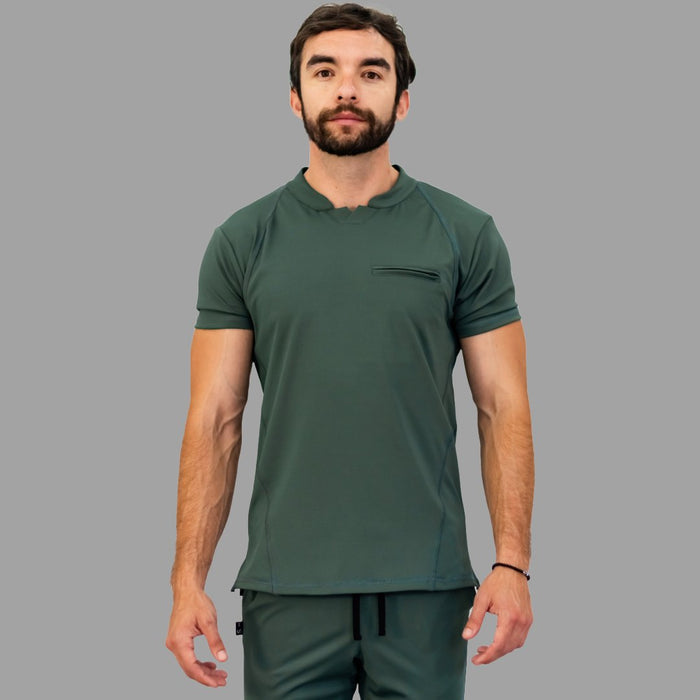 Men's 910 olive green super stretch scrub top front view