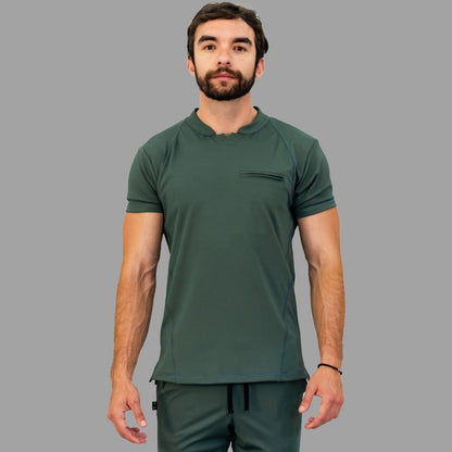 Men's 910 olive green super stretch scrub top front view