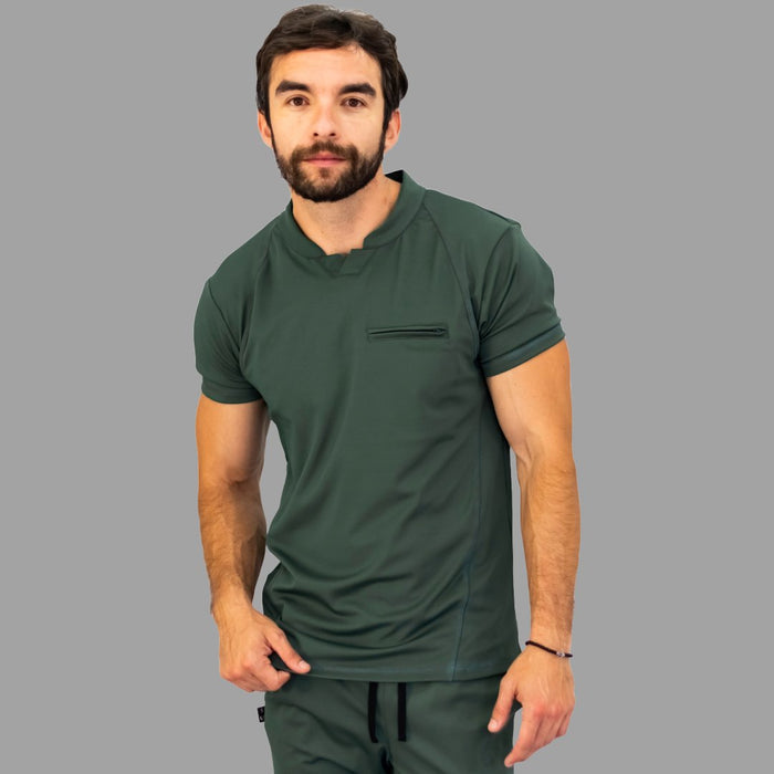 Men's 910 olive green scrub top with short sleeves