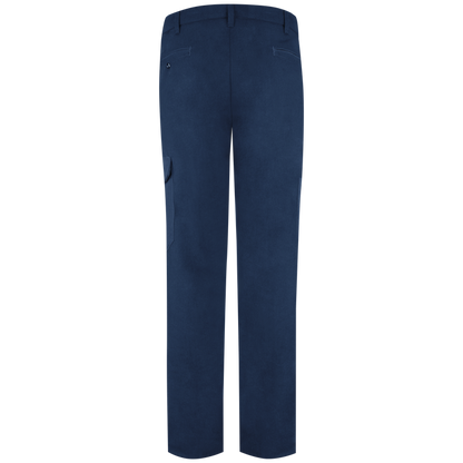 Navy FR Bulwark cargo pants. Rear view showing back pockets.