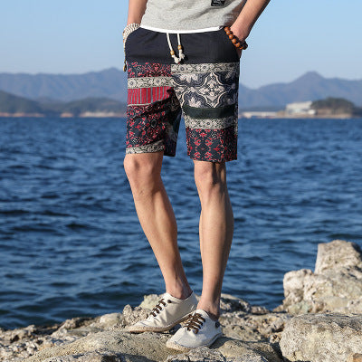 Men’s Cotton-Linen Loose Beach Pants – Five-Point Design