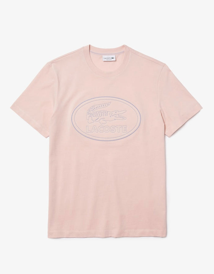 Men's Crew Neck Embroidered Logo Cotton T-shirt Light Pink
