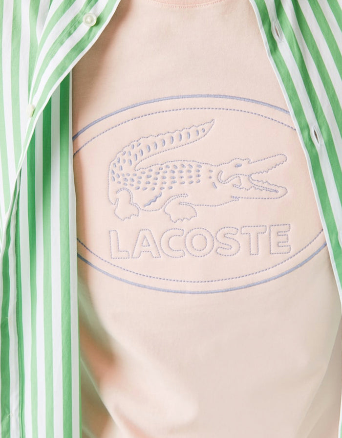 Men's Crew Neck Embroidered Logo Cotton T-shirt Light Pink