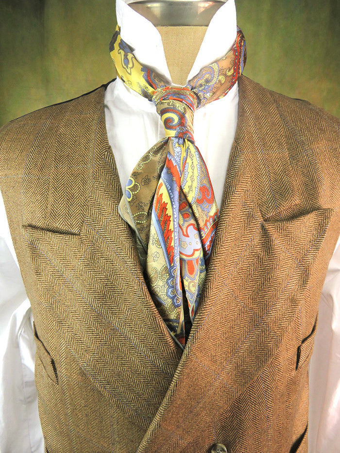 Men's Double Breasted Vest - Dark Tan Herringbone with Blue Accent #564-B