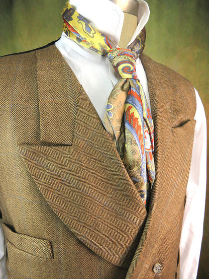 Men's Double Breasted Vest - Dark Tan Herringbone with Blue Accent #564-B