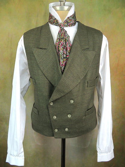 Men's Double Breasted Vest - Green and Brown Mini Check