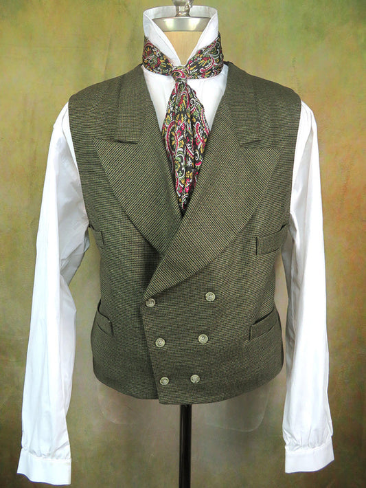 Men's Double Breasted Vest - Green and Brown Mini Check