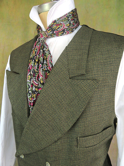 Men's Double Breasted Vest - Green and Brown Mini Check