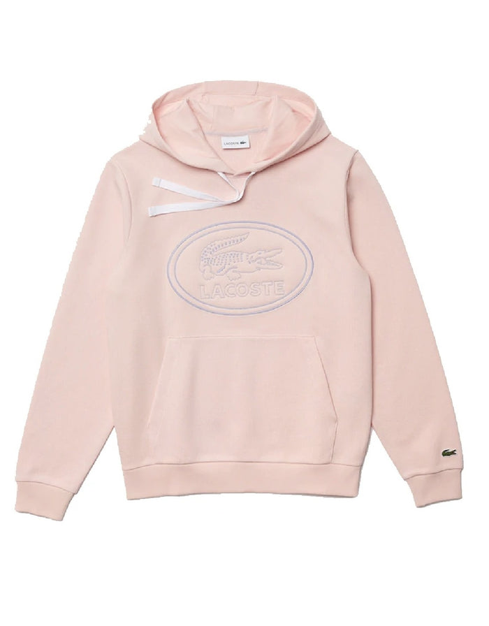 Men's Hooded Embroidered Logo Pique Fleece Sweatshirt Light Pink