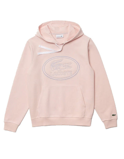Men's Hooded Embroidered Logo Pique Fleece Sweatshirt Light Pink