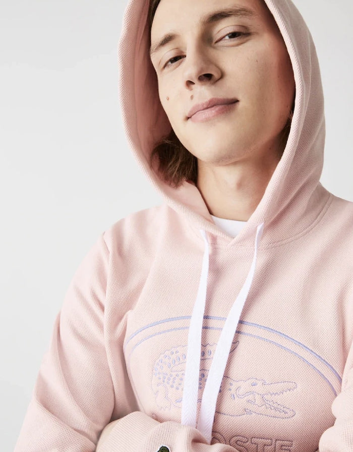 Men's Hooded Embroidered Logo Pique Fleece Sweatshirt Light Pink