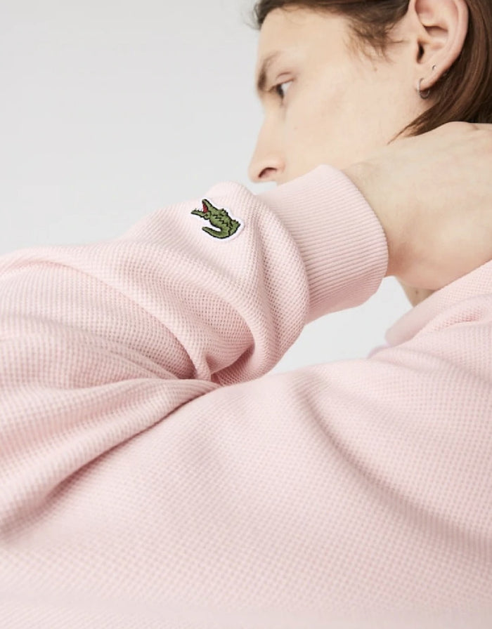 Men's Hooded Embroidered Logo Pique Fleece Sweatshirt Light Pink