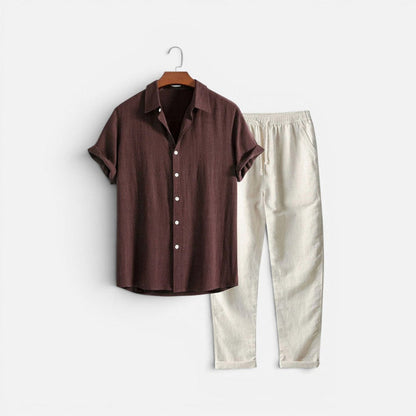 Two-piece set: short-sleeved, stand-up collar, button-front trousers 3