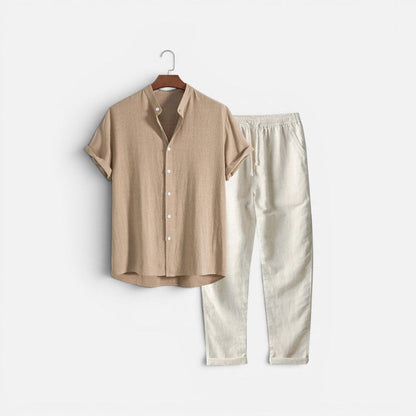 Two-piece set: short-sleeved, stand-up collar, button-front trousers 5