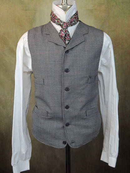 Men's Notch Vest - Black and Grey Herringbone with Red Windowpane #800