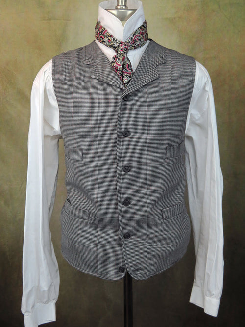 Men's Notch Vest - Black and Grey Herringbone with Red Windowpane #800