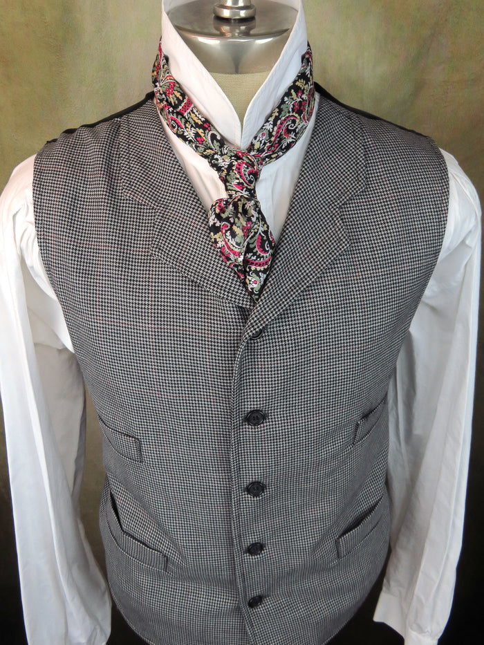 Men's Notch Vest - Black and Grey Herringbone with Red Windowpane #800