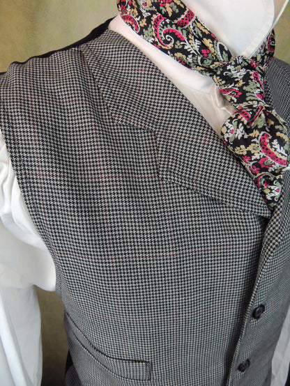 Men's Notch Vest - Black and Grey Herringbone with Red Windowpane #800