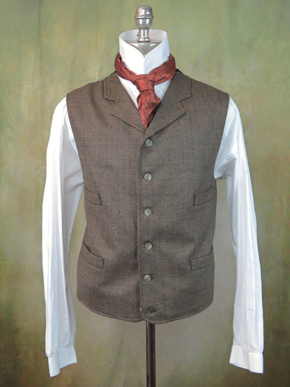 Men's Notch Vest - Brown and Rust Mini Check #442