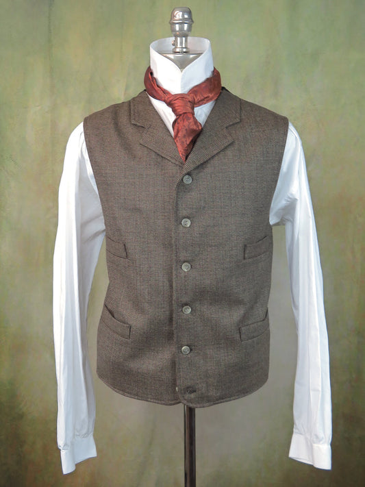 Men's Notch Vest - Brown and Rust Mini Check #442