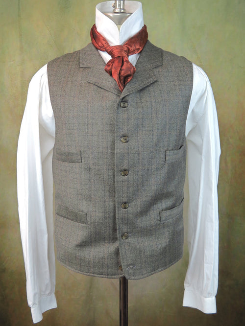 Men's Notch Vest - Grey with Rust and Navy Glen Plaid