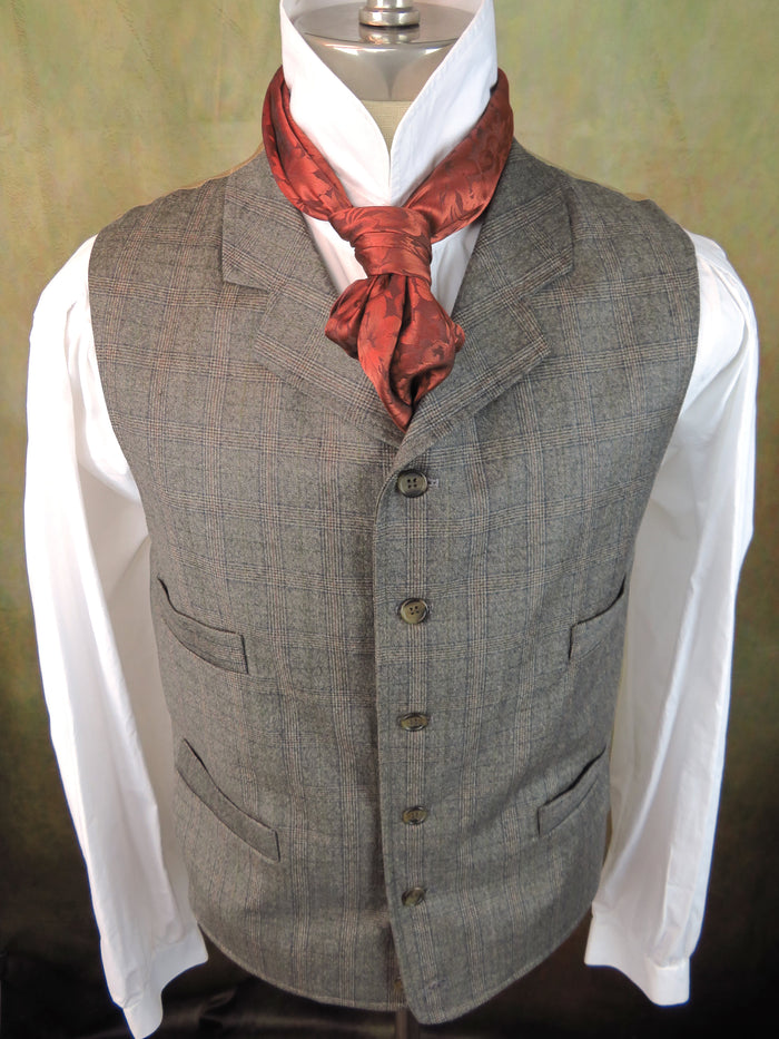 Men's Notch Vest - Grey with Rust and Navy Glen Plaid