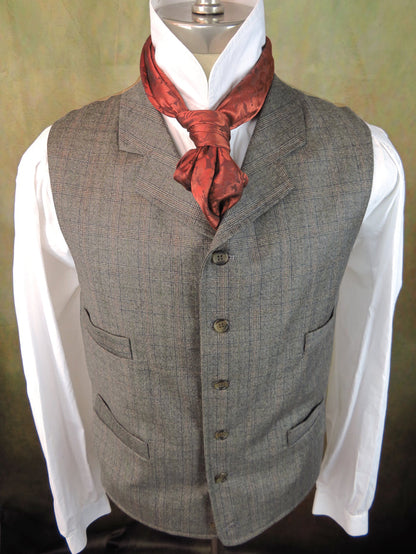 Men's Notch Vest - Grey with Rust and Navy Glen Plaid