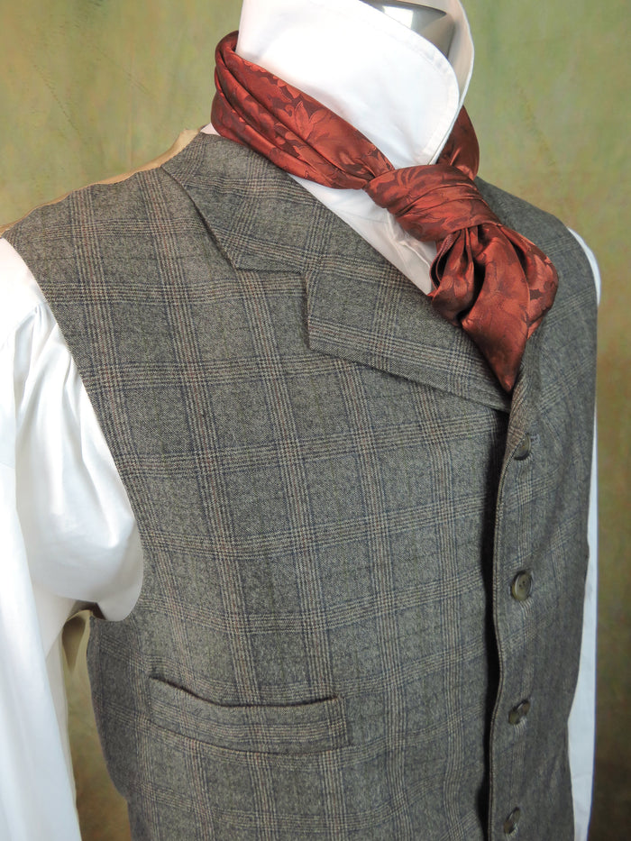 Men's Notch Vest - Grey with Rust and Navy Glen Plaid