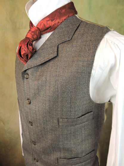Men's Notch Vest - Grey with Rust and Navy Glen Plaid