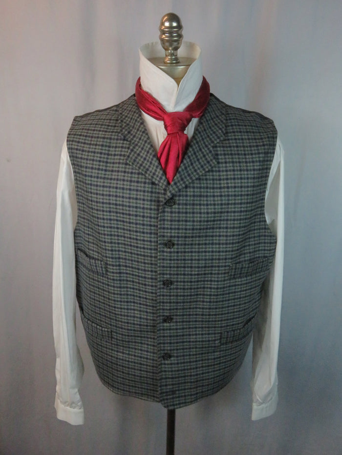 Men's Notch Vest - Navy and Green Mini Check