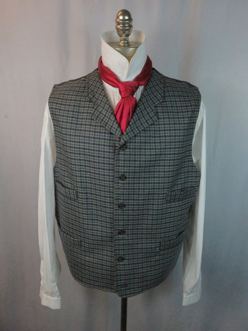 Men's Notch Vest - Navy and Green Mini Check