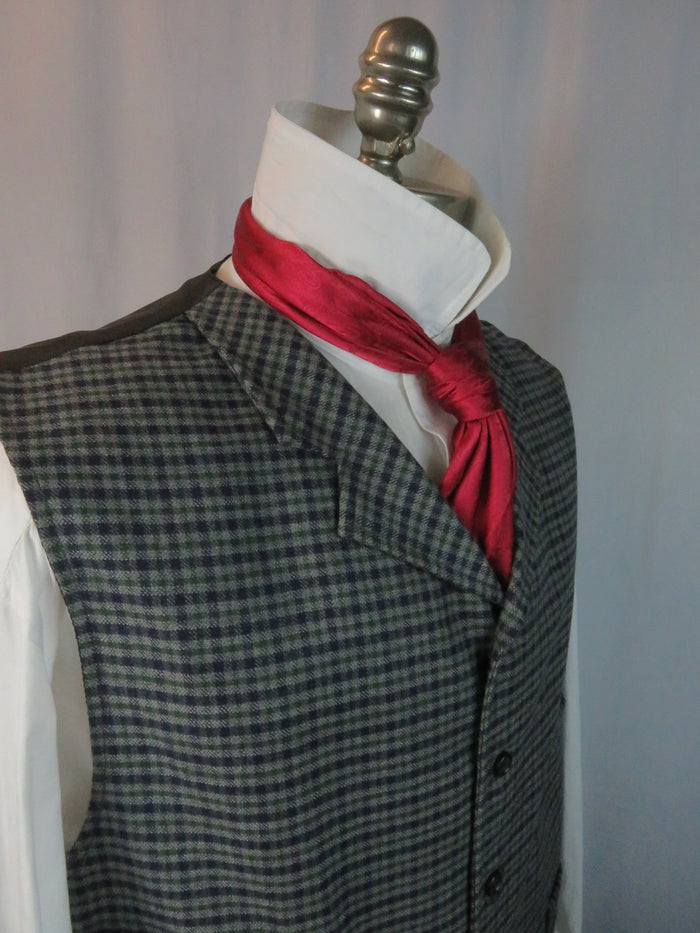 Men's Notch Vest - Navy and Green Mini Check