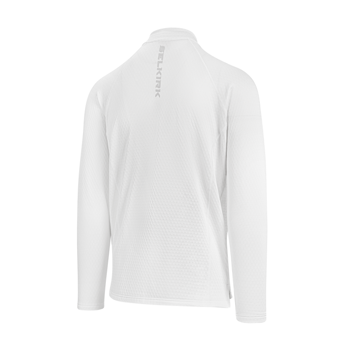 Selkirk pickleball men's quarter-zip shirt in black, white, and grey.