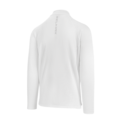 Selkirk pickleball men's quarter-zip shirt in black, white, and grey.