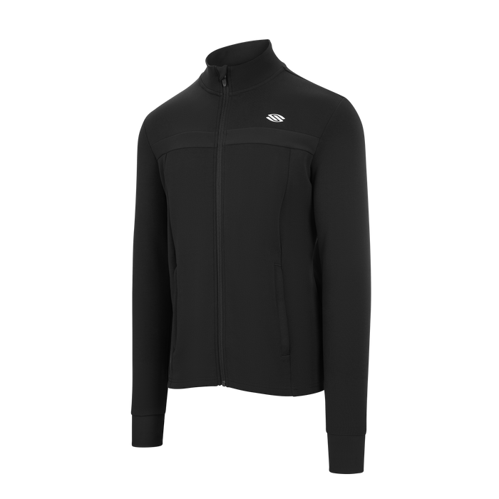 Men's full-zip pickleball jacket designed for performance, featuring a sleek black design.