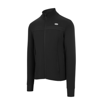 Men's full-zip pickleball jacket designed for performance, featuring a sleek black design.