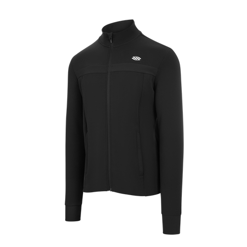 Men's full-zip pickleball jacket designed for performance, featuring a sleek black design.