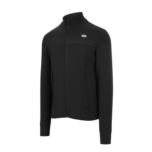 Men's full-zip pickleball jacket designed for performance, featuring a sleek black design.
