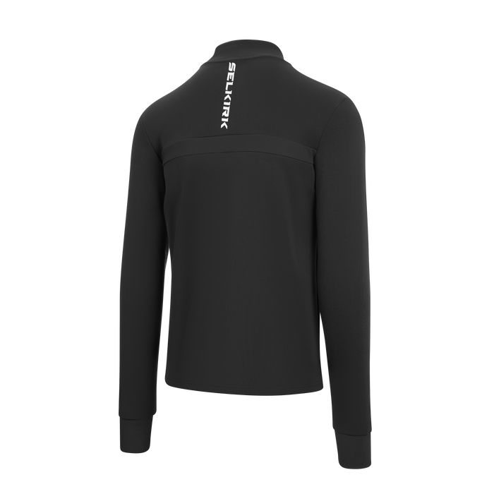 Selkirk pickleball men's full-zip jacket in black, tan, and white.