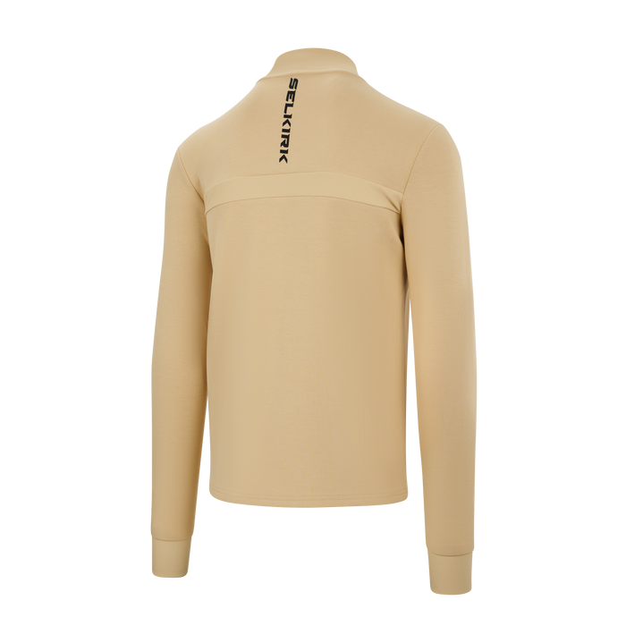 Selkirk pickleball men's full-zip jacket in black, tan, and white.