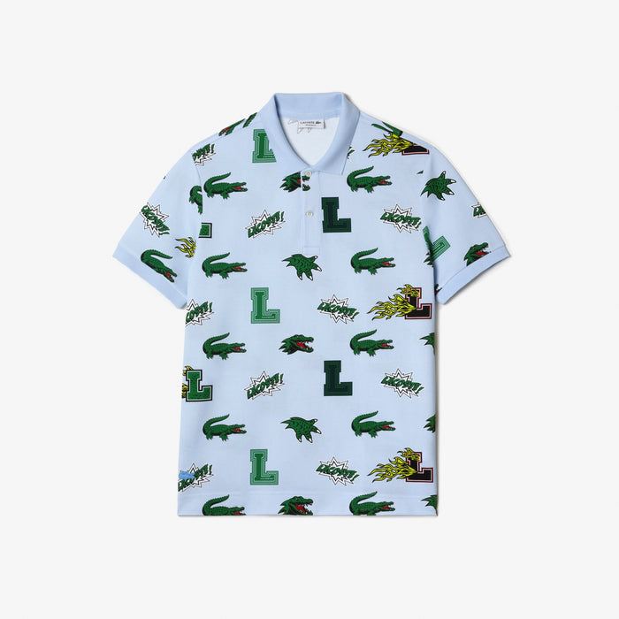 Men's Regular Fit Crocodile Print Polo Blue
