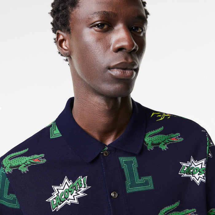 Men's Regular Fit Crocodile Print Polo MARINE/MULTICO