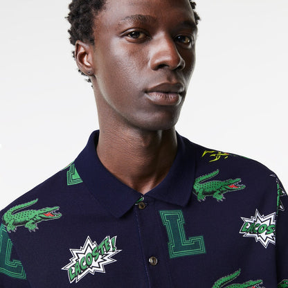 Men's Regular Fit Crocodile Print Polo MARINE/MULTICO