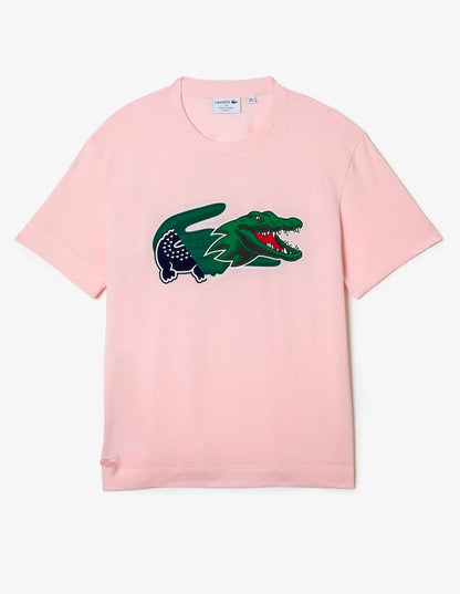 Men's Relaxed Fit Oversized Crocodile T-Shirt Pink