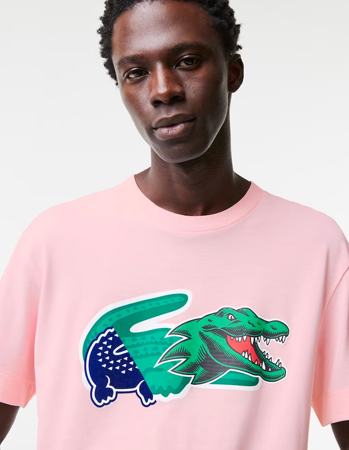 Men's Relaxed Fit Oversized Crocodile T-Shirt Pink