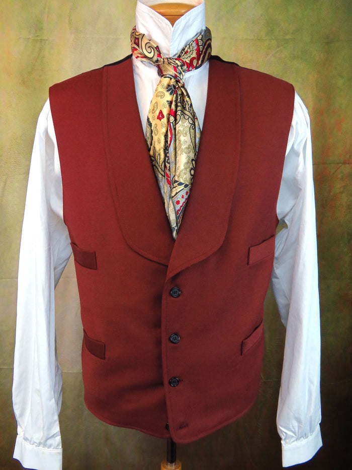 Men's Shawl Vest - Brick Red Twill