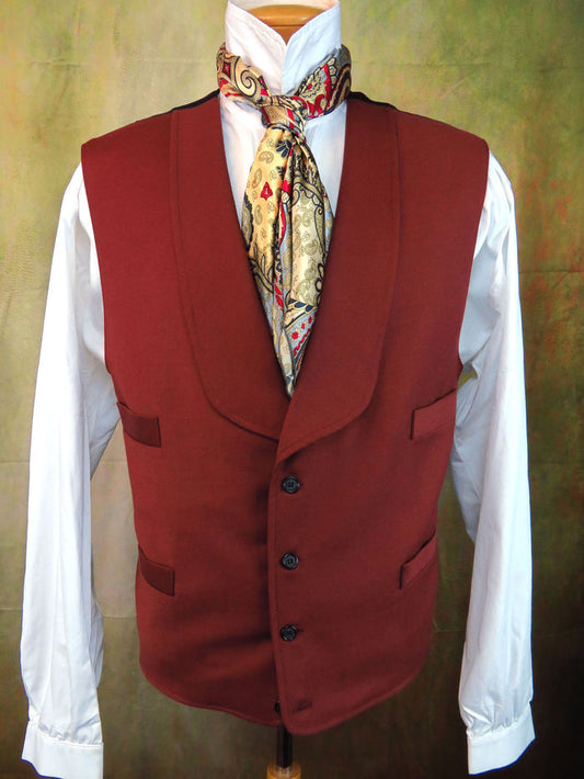 Men's Shawl Vest - Brick Red Twill