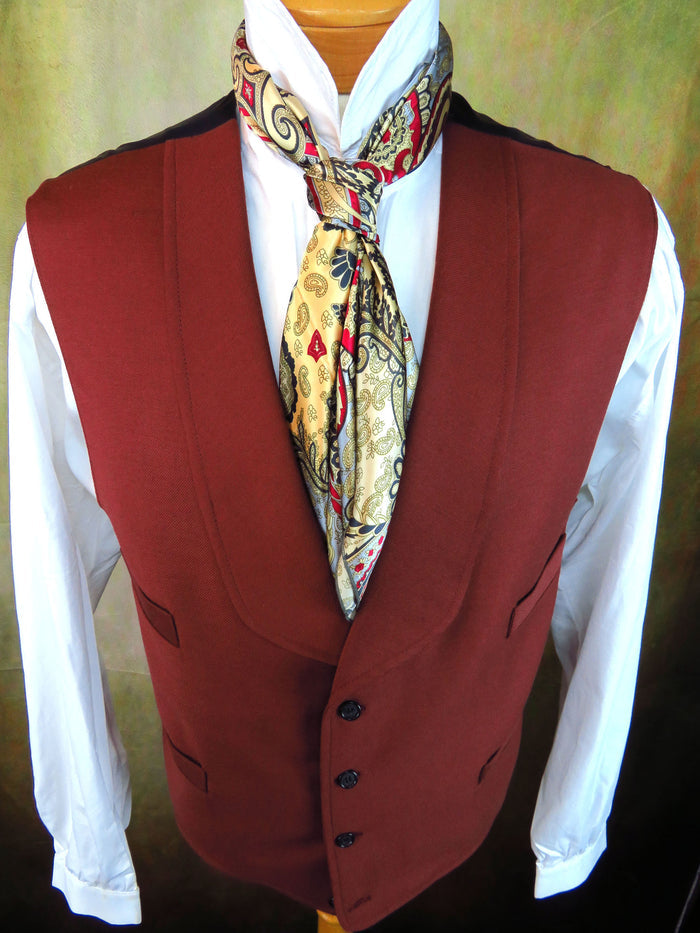 Men's Shawl Vest - Brick Red Twill
